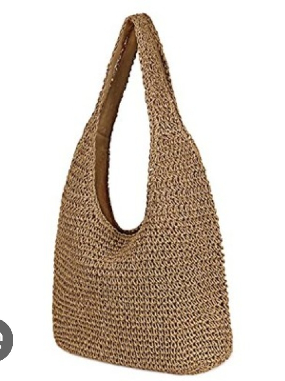 Woven Straw Hobo Tote Bag in Natural Brown